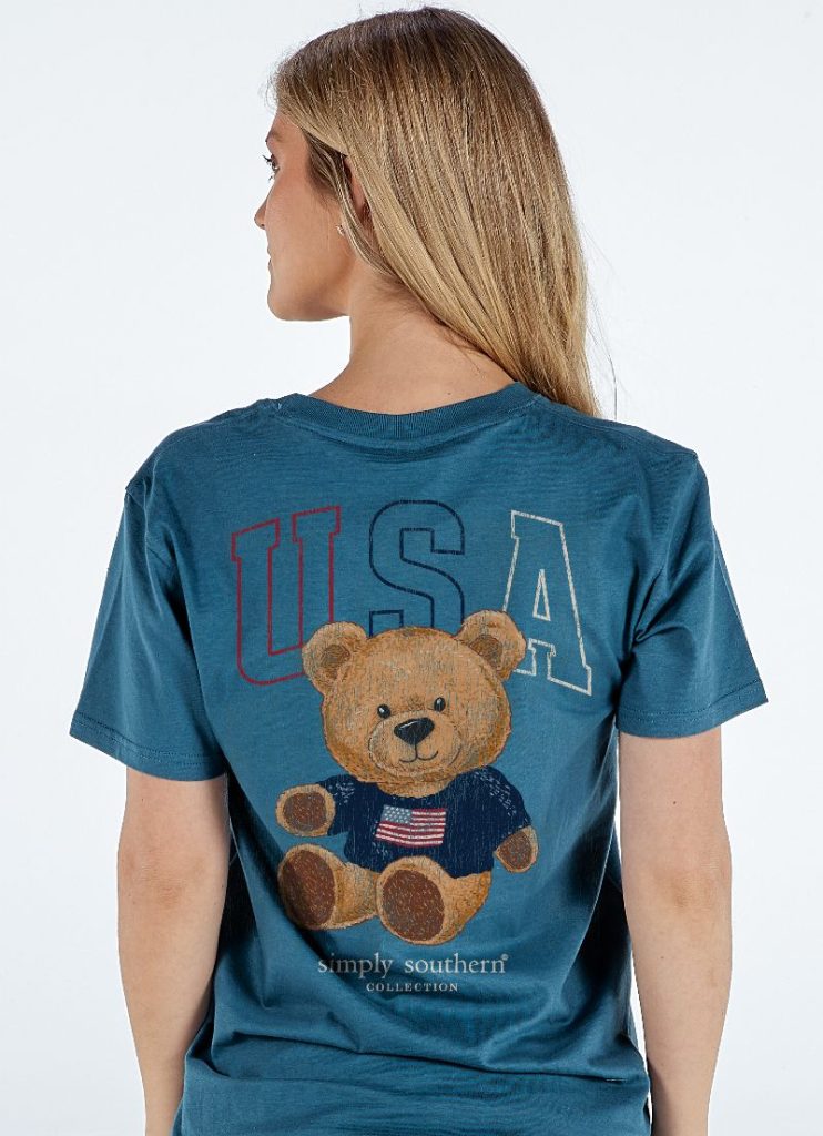 Simply Southern USA With Patriotic Teddy Bear SS Tee