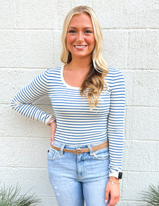 Oh My Heart Long Sleeve Knit Top Blue/Cream