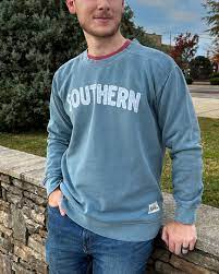 Southern Fried Cotton Comfy Crew Arch Sweatshirt in Blue Jean