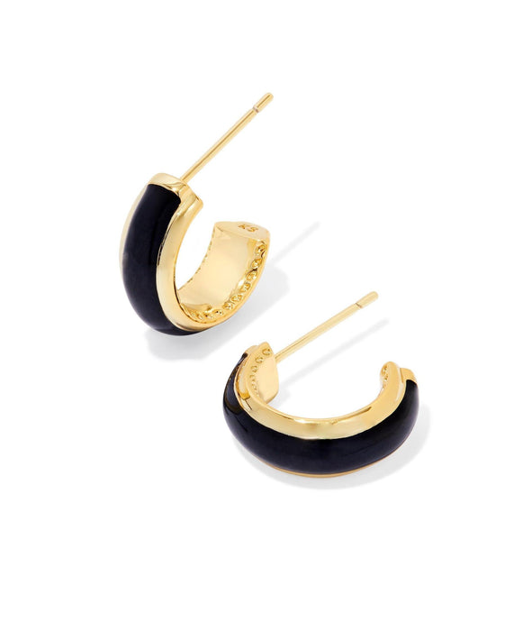 Kendra Scott Ainsley Gold Huggie Earrings Black Enamel