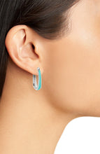 Load image into Gallery viewer, Kendra Scott Kelsey Silver Hoop Earrings in Turquoise Enamel