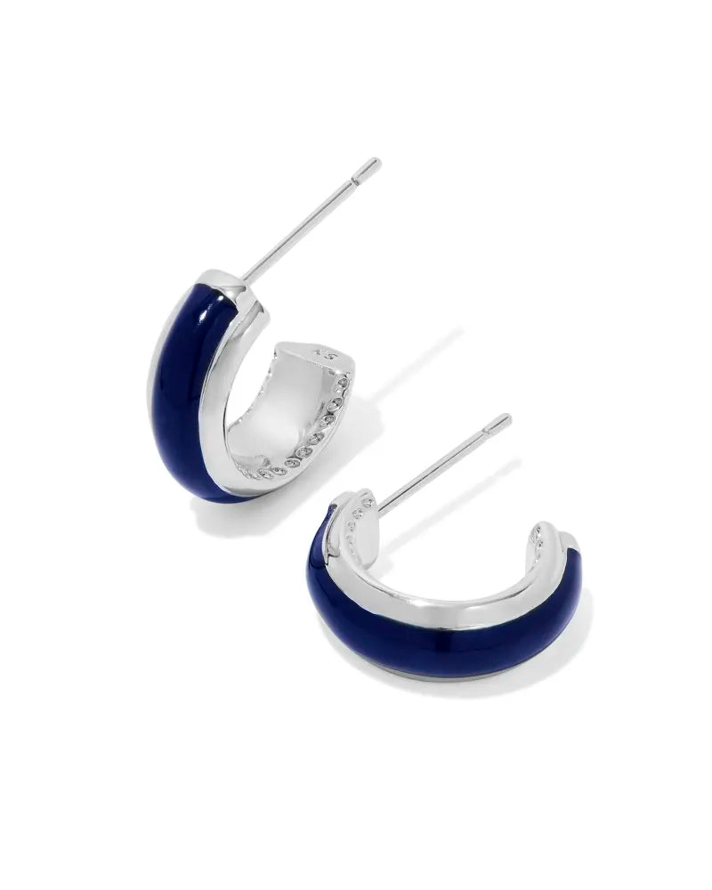 Kendra Scott Ainsley Silver Huggie Earrings Navy Enamel