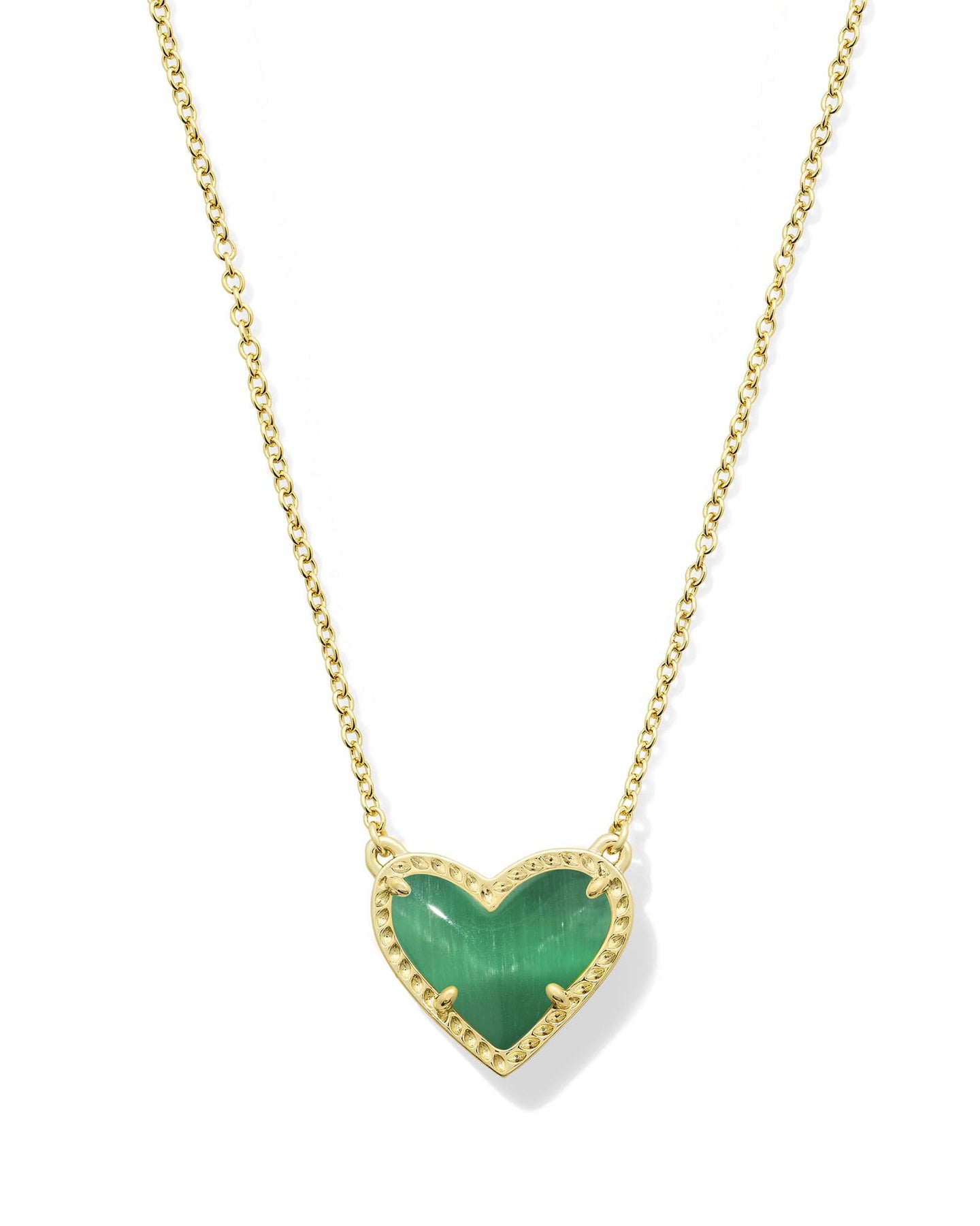 Kendra Scott Ari Heart Necklace in Gold Emerald Cats Eye