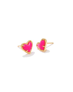 Ari Heart Stud Earrings Gold Neon Pink