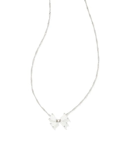 Kendra Scott Silver Blair Bow Pendant Necklace in Iridescent Drusy