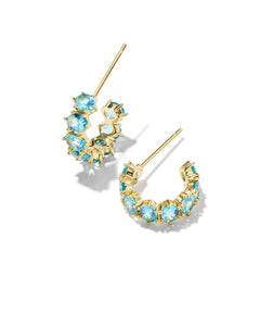 Kendra Scott Gold Cailin Crystal Huggie Earrings in Aqua Crystal