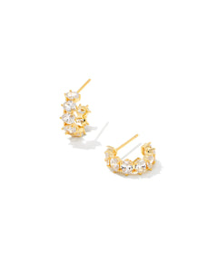 Kendra Scott Gold Cailin Crystal Huggie Earrings in White Crystal