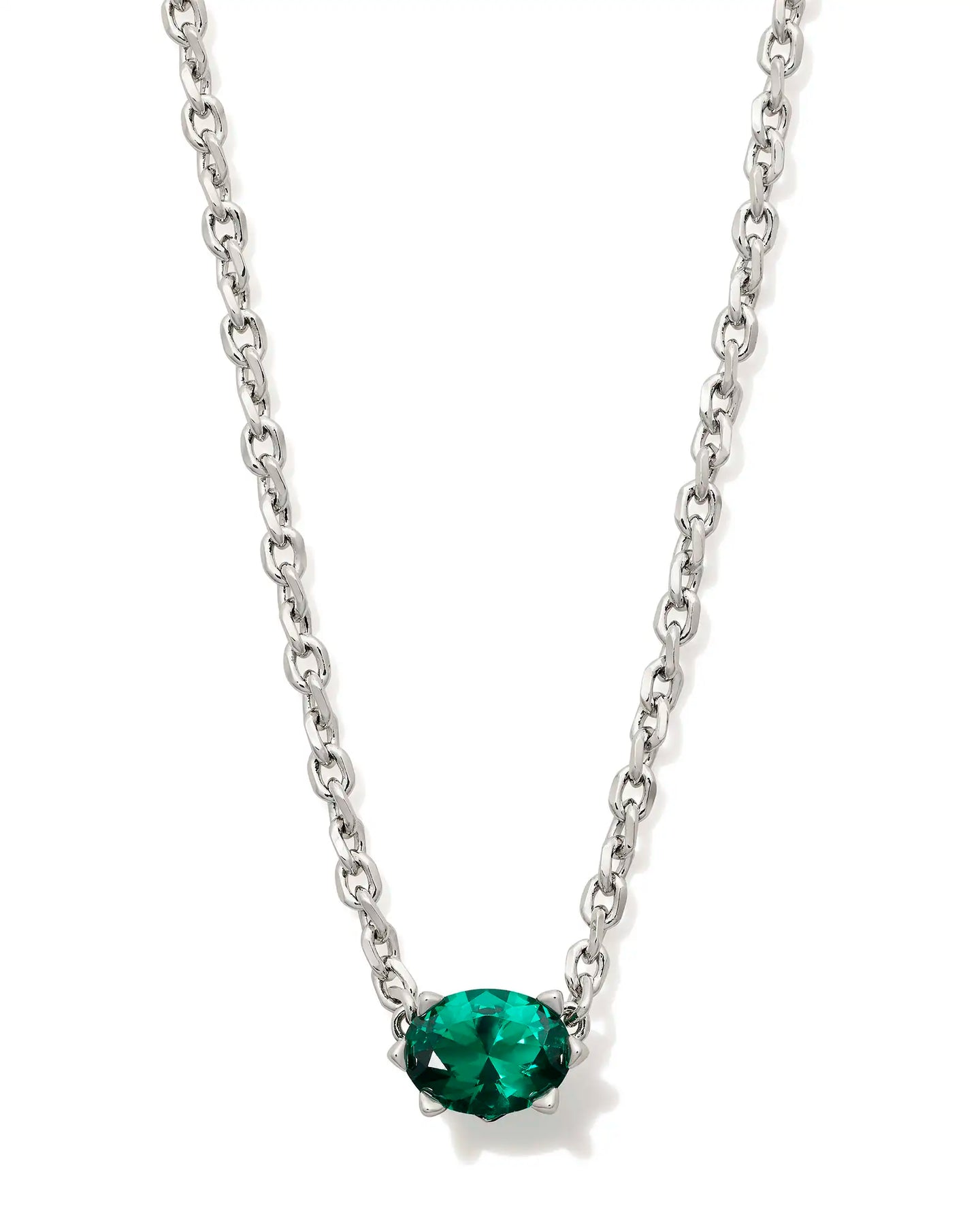 Kendra Scott Silver Cailin Pendant Necklace in Green Crystal