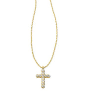 Load image into Gallery viewer, Kendra Scott Boxed Gold Cross Pendant Necklace in White Crystal