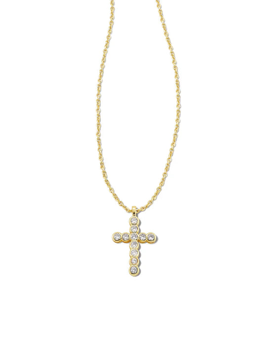 Kendra Scott Cross Crystal Necklace in Gold White Crystal