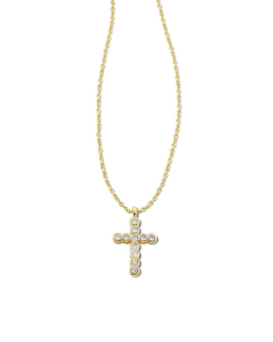 Kendra Scott Cross Crystal Necklace in Gold White Crystal