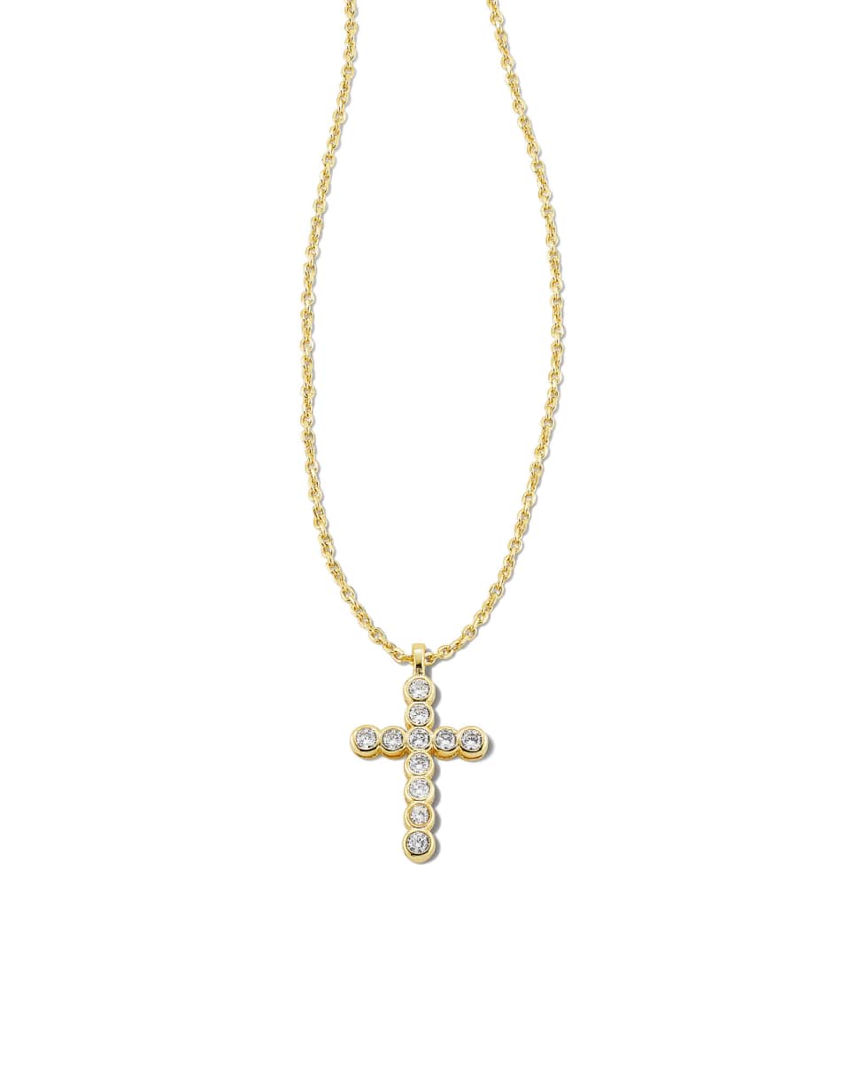 Kendra Scott Cross Crystal Necklace in Gold White Crystal