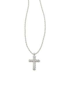 Kendra Scott Boxed Rhodium Cross Pendant Necklace in White Crystal