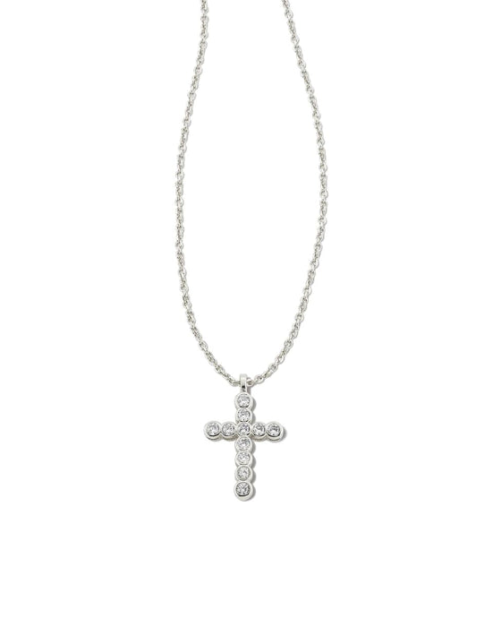 Kendra Scott Cross Crystal Necklace in Silver White Crystal