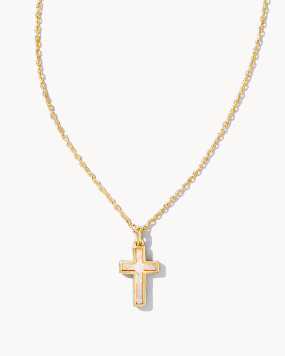 Kendra Scott Cross Pendant Necklace in Gold White Opal
