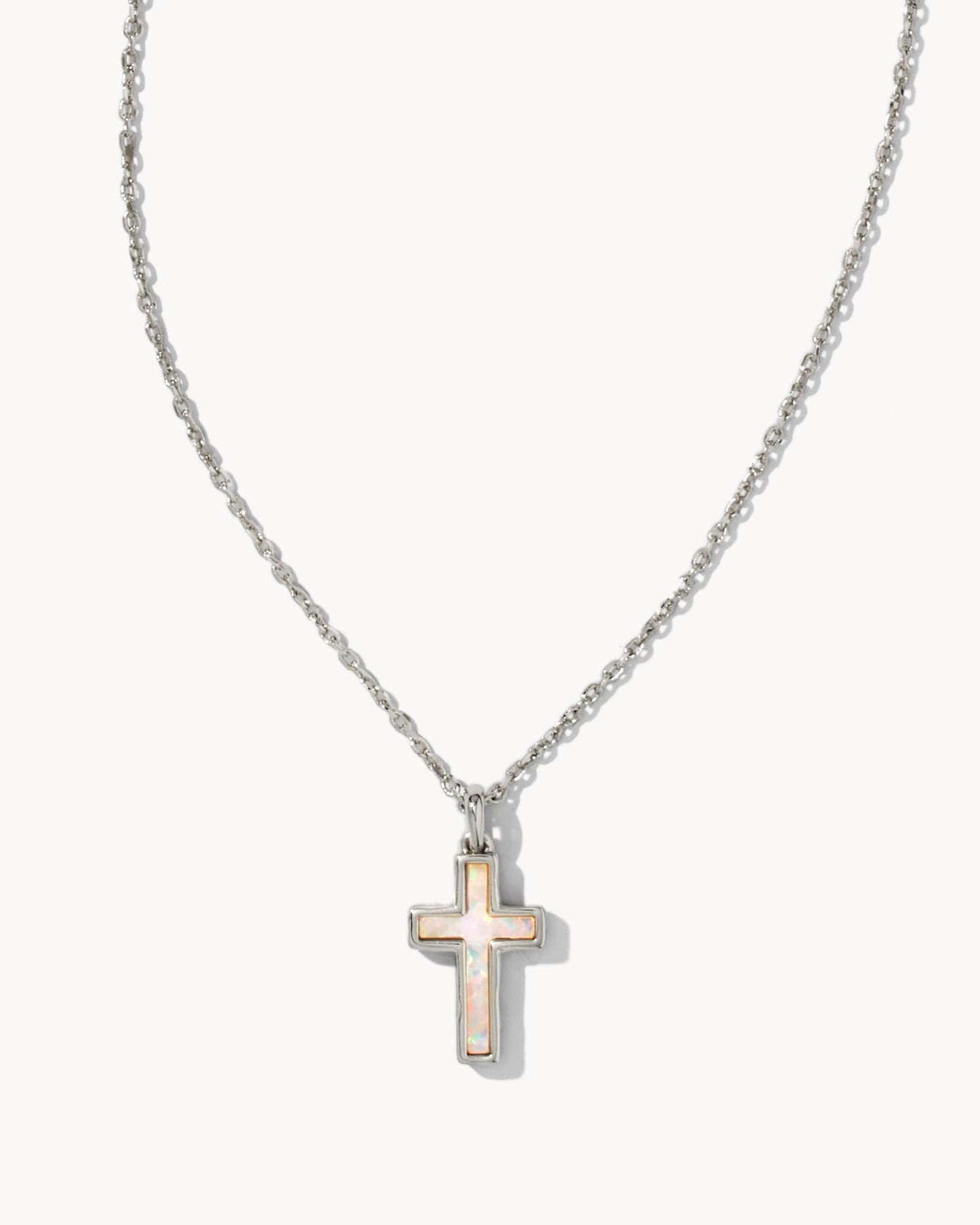 Kendra Scott Cross Pendant Necklace in Silver White Opal