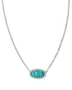 Kendra Scott Elisa Silver Color Burst Frame Short Pendant Necklace in Bronze Veined Aqua