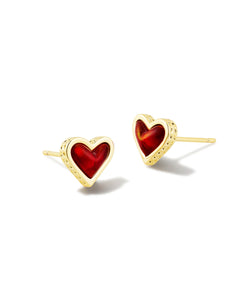 Kendra Scott Framed Ari Heart Gold Stud Earrings Red Opalescent Resin