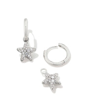 Load image into Gallery viewer, Kendra Scott Jae Convertible Silver Star Pave Huggie Earrings White Crystal