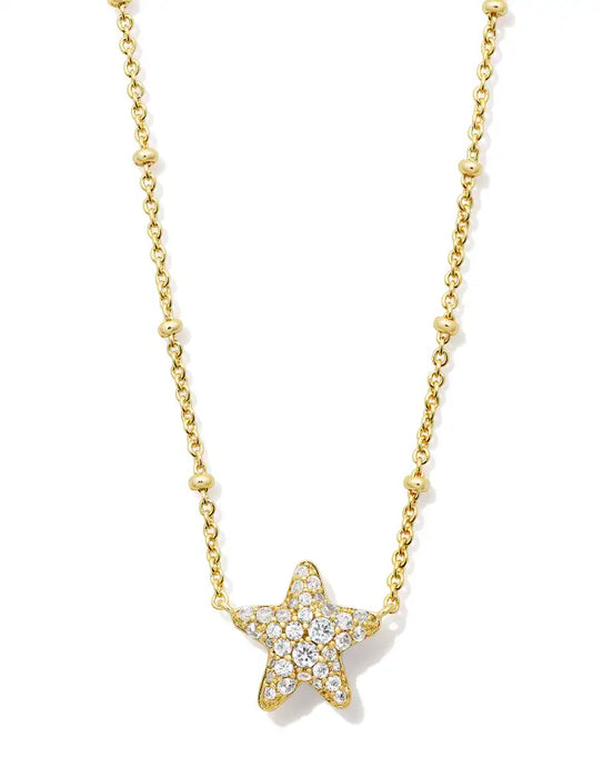 Kendra Scott Jae Gold Star Pave Short Pendant Necklace White Crystal