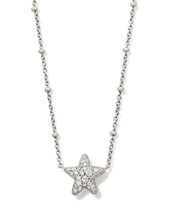 Kendra Scott Jae Silver Star Pave Short Pendant Necklace White Crystal