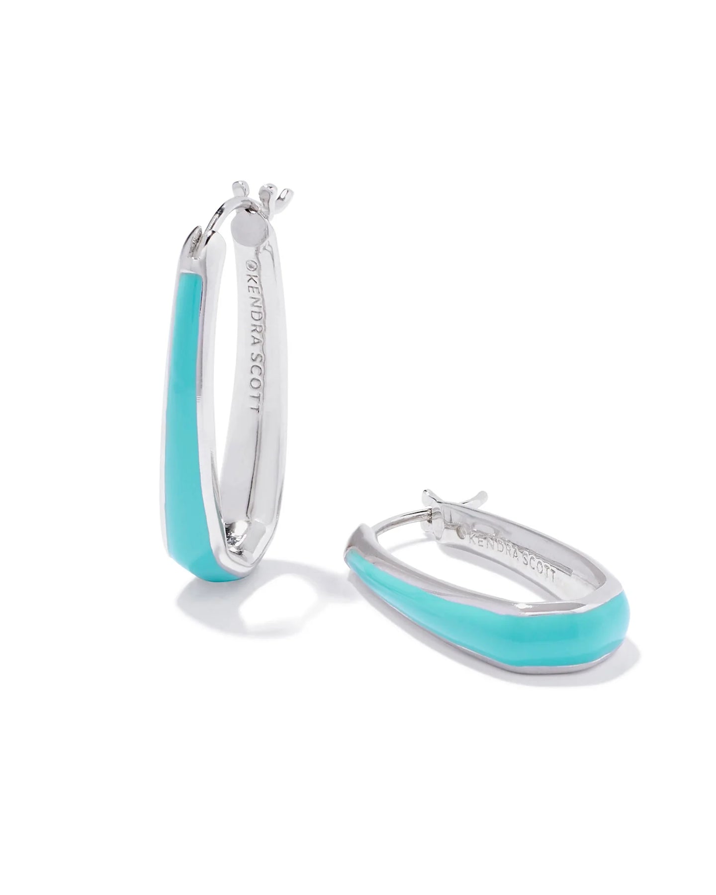 Kendra Scott Kelsey Silver Hoop Earrings in Turquoise Enamel