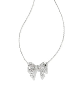 Kendra Scott Silver Krista Bow Pendant Necklace in White Mix