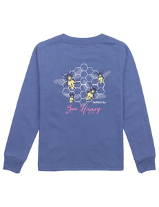 Properly Tied Girls Bee Happy LS Tee Space Blue