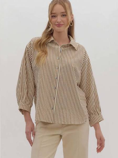 Please Believe Button Up Striped Blouse