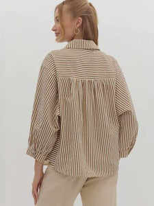 Please Believe Button Up Striped Blouse