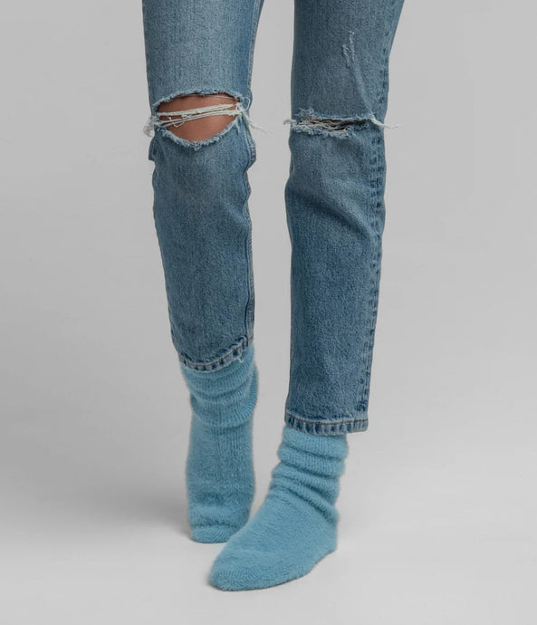 Southern Shirt Co. Ribbed Feather Knit Socks in Chalky Blue