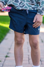 Load image into Gallery viewer, Burlebo Youth Heather Navy Athletic Shorts American Flag Liner