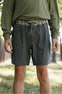 Burlebo Youth Grizzly Grey Athletic Shorts Deer Camo Liner