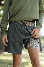 Load image into Gallery viewer, Burlebo Youth Grizzly Grey Athletic Shorts Deer Camo Liner