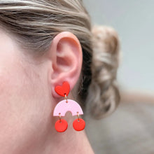 Load image into Gallery viewer, Clay Valentine&#39;s Pink Arch Dangle Earrings
