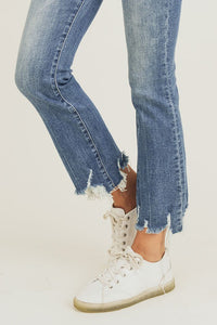 All Fun Days Hi Rise Frayed Ankle Flare Jeans