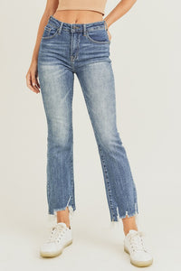 All Fun Days Hi Rise Frayed Ankle Flare Jeans