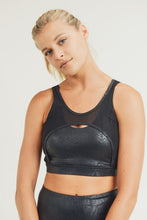 Load image into Gallery viewer, Glossy Shadow Snake Mesh Front Sports Bra