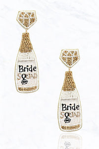 "Bride Squad" Beaded  Earring-White