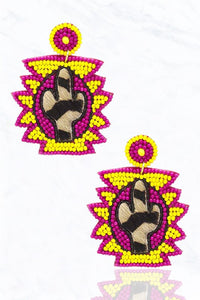 Aztec Shape Leopard Fur Cactus Earrings-Fuchsia