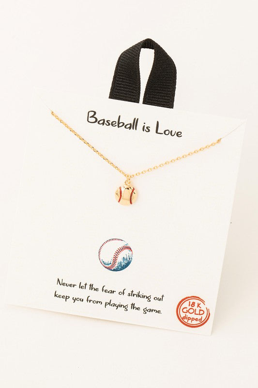 Gold Baseball Is Love Pendant Necklace