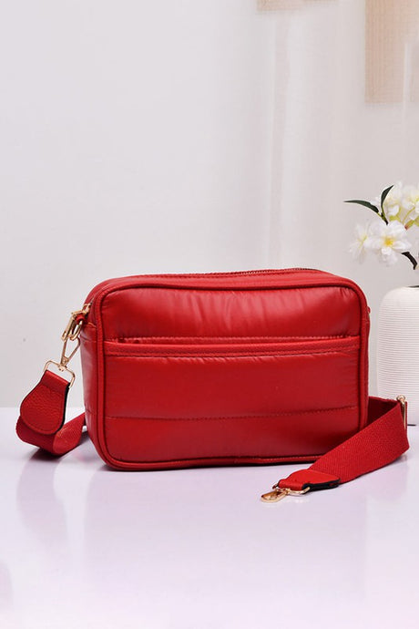 Solid Rectangle Puffer Crossbody Bag-Red