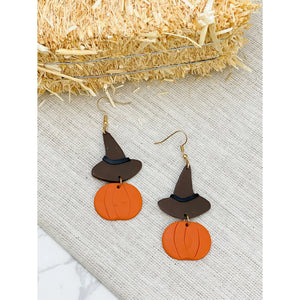 Clay Pumpkin Witch Hat Dangle Earrings