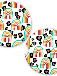 Save The Day Car Coasters White Rainbow Leopard