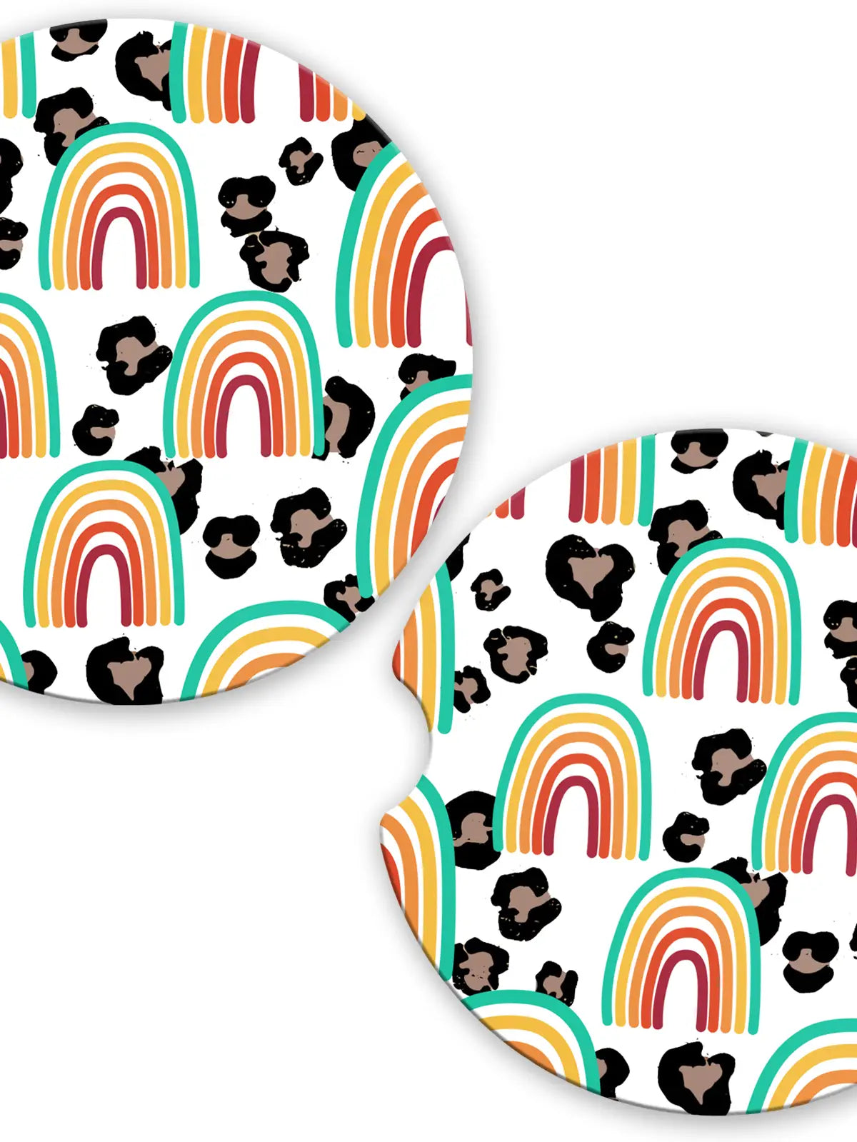 Save The Day Car Coasters White Rainbow Leopard