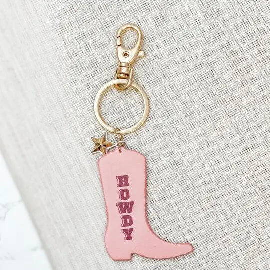 Howdy Pink Cowboy Boot Keychain