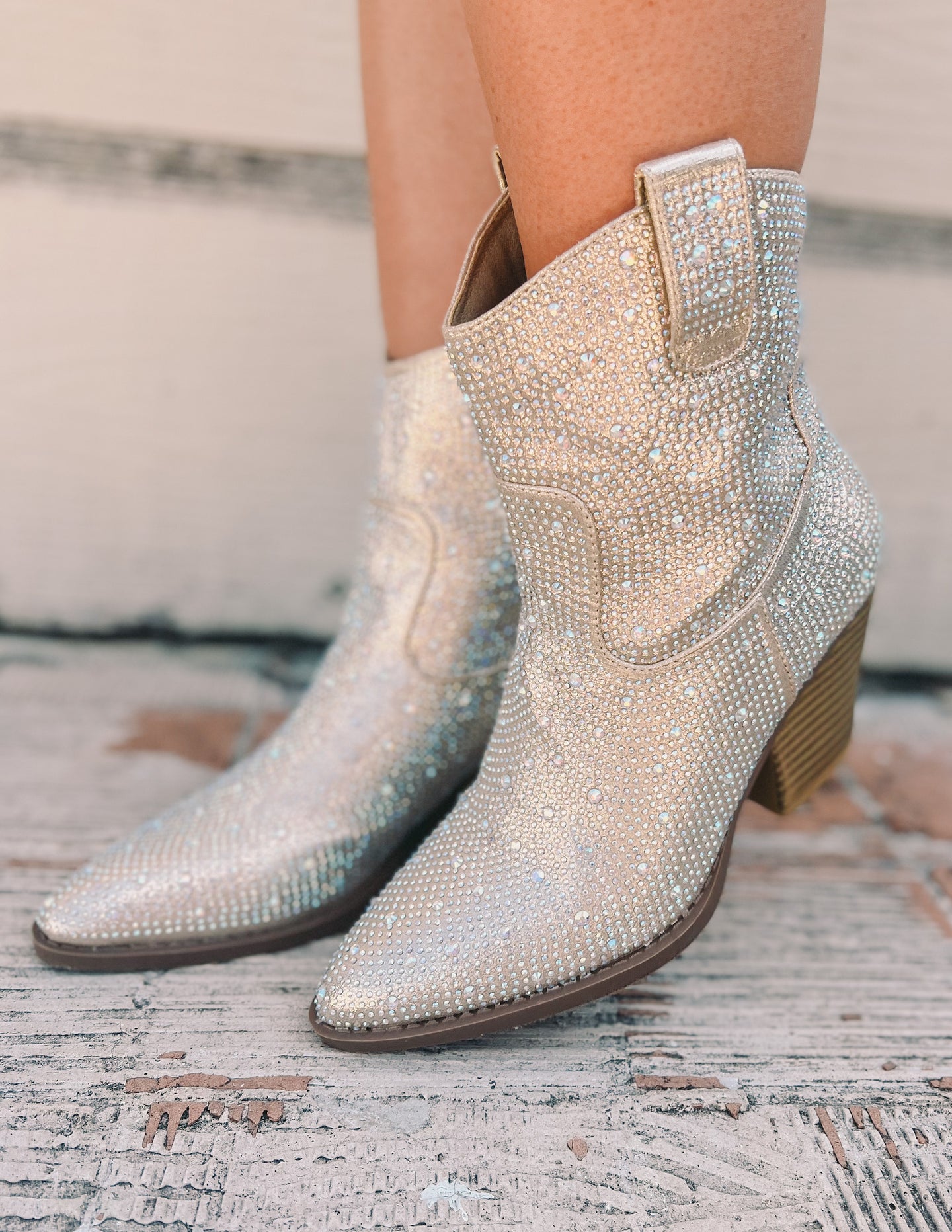 Stop And Stare Booties - Champagne