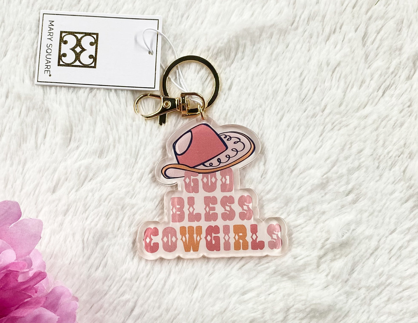 Mary Square Acrylic Keychains God Bless Cowgirls