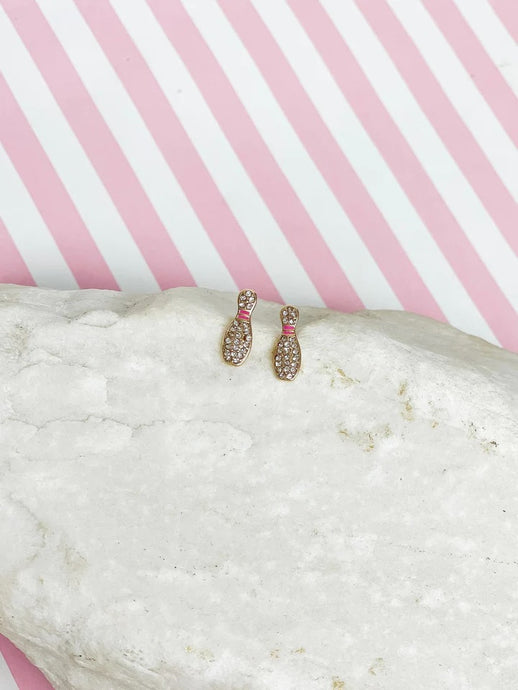 Rhinestone Bowling Pin Stud Earrings