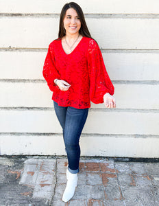 Ally Corded Lace Top-Red
